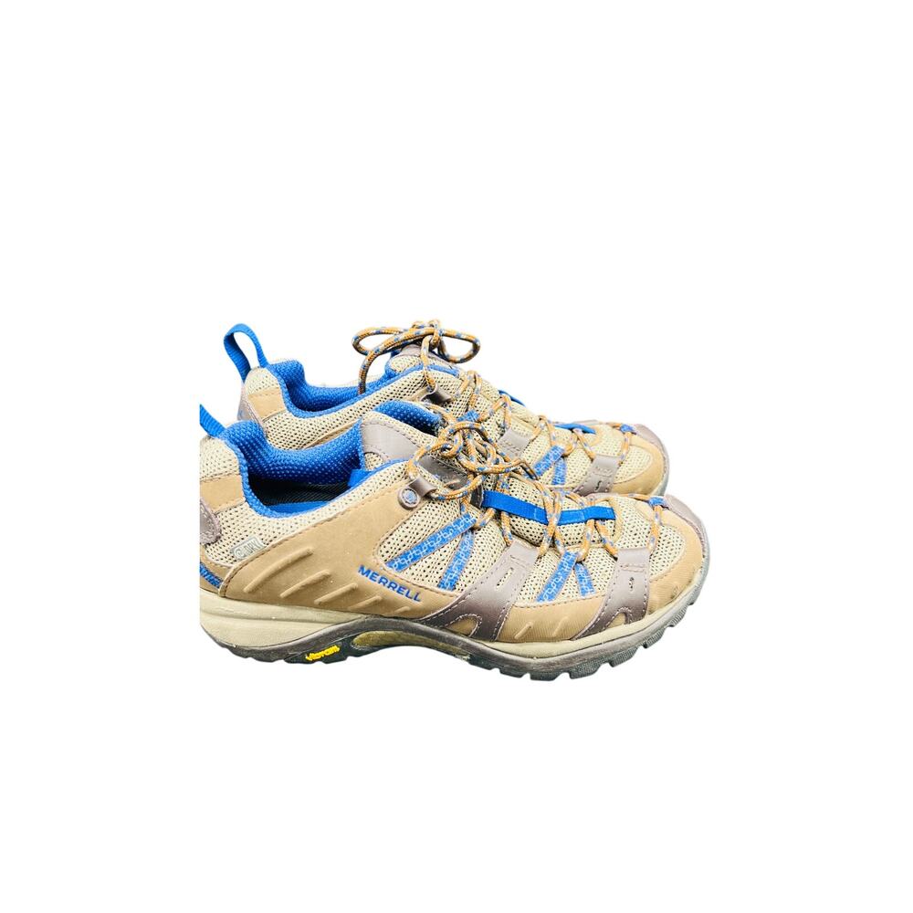 🧗‍♀️ Merrell 7.5 Stone Blue Tan Hiking Trail Shoe Vibram Grip Outdoor Adventure - Picture 4 of 7